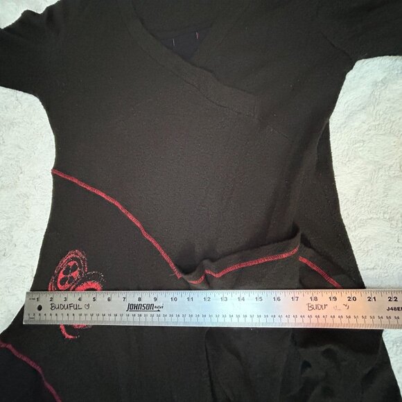 Artsy LanVie Womens Tunic Sweater Large Black Textured Asymmetric Lagenlook - Picture 8 of 9